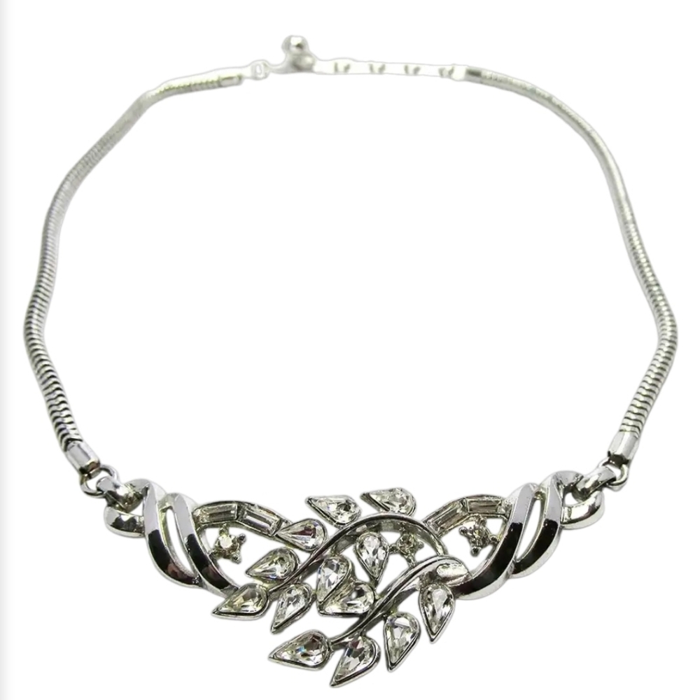 Superb Trifari Alfred Phillipe Silver Tone Crystal Chocker Necklace